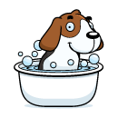 Cartoon of a male brown dog in a bath