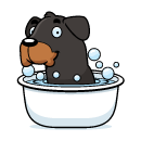 Cartoon of a female dog in a bath surrounded in bubbles